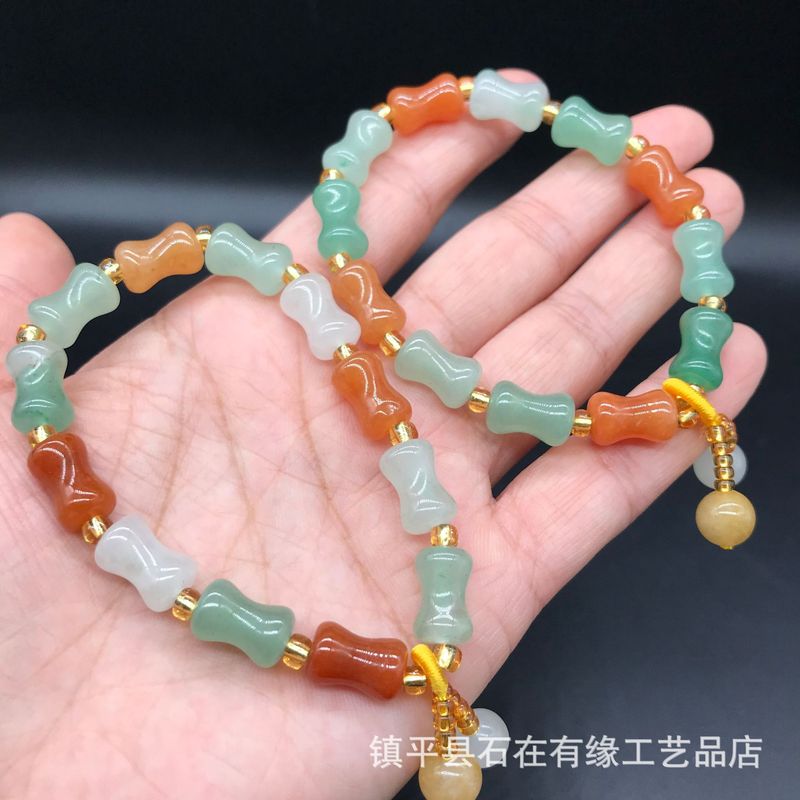 Bracelets - Naturalny awenturyn bambusowy, złoty jedwab, trójkolorowa