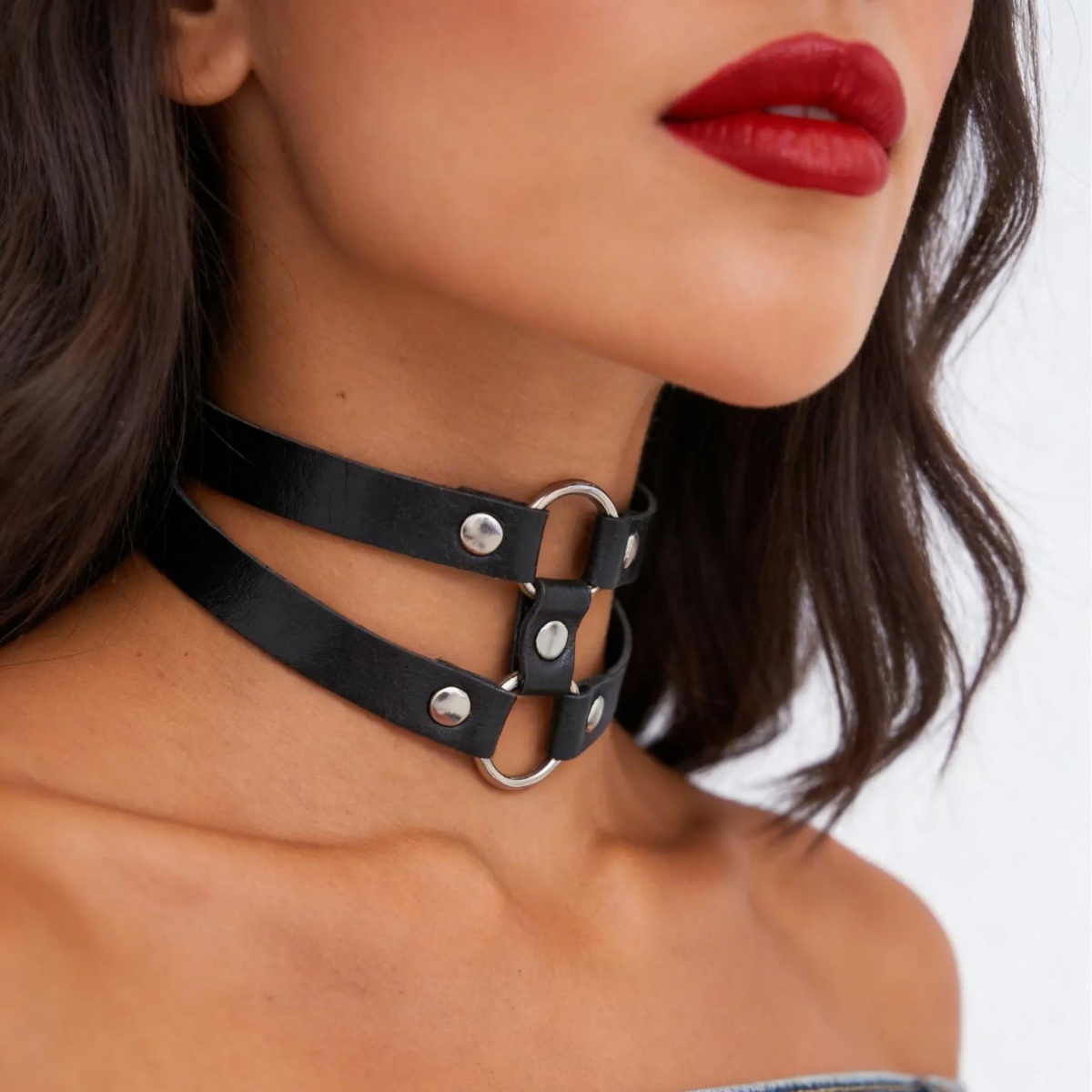 Goth Punk Spike Choker - Modny choker z PU skóry z
