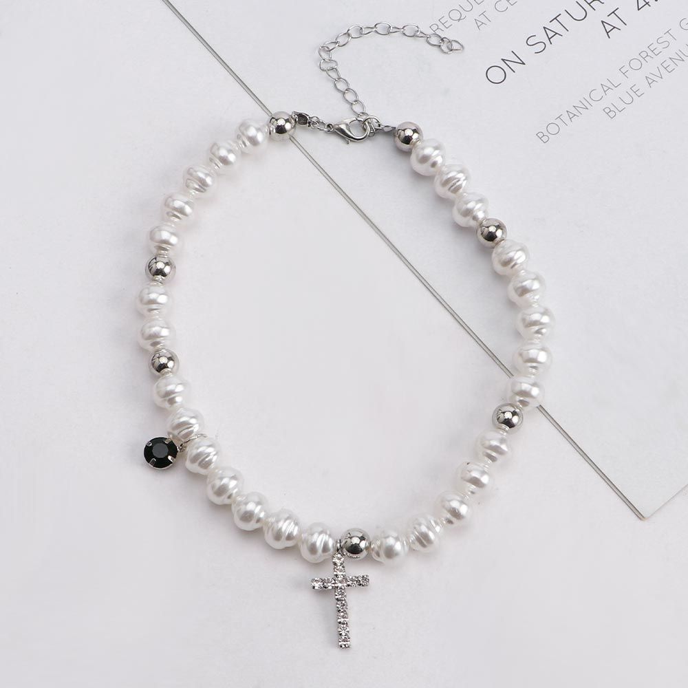 Pearl Choker Necklace Vintage - Vintage wisiorek kryształowy krzyż moda naszyjnik