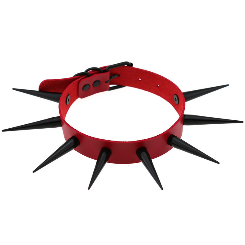 Goth Punk Spike Choker - Czerwony naszyjnik z długim kolcem punkowy