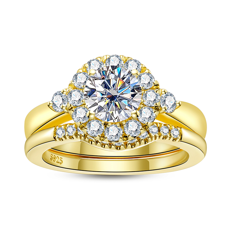 Moissanite Engagement Ring 1 Carat - Zestaw pierścionków zaręczynowych w kolorze złotym