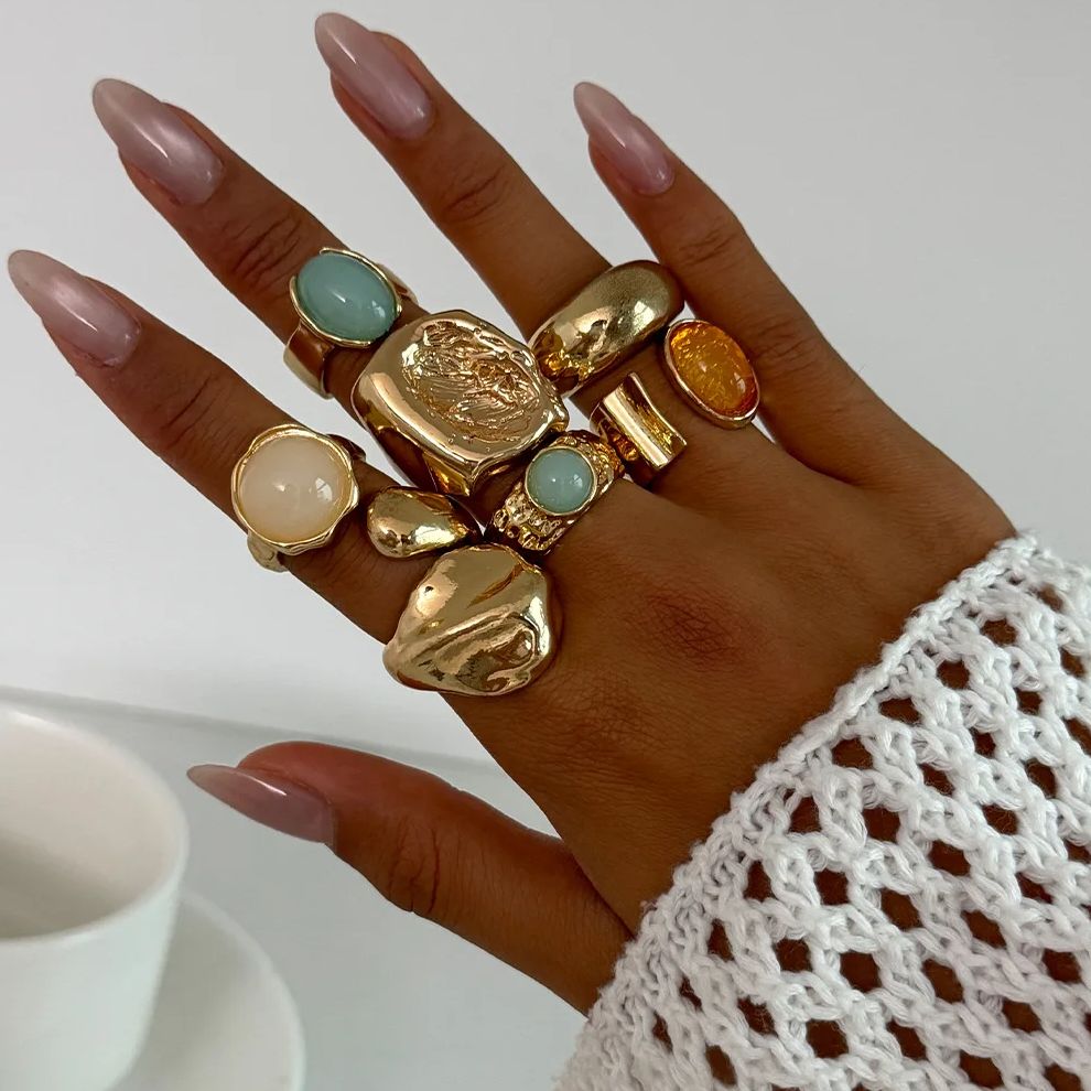 Vintage Punk Knuckle Rings Set - DIEZI 7 szt./zestaw Vintage Wielokolorowe Akrylowe