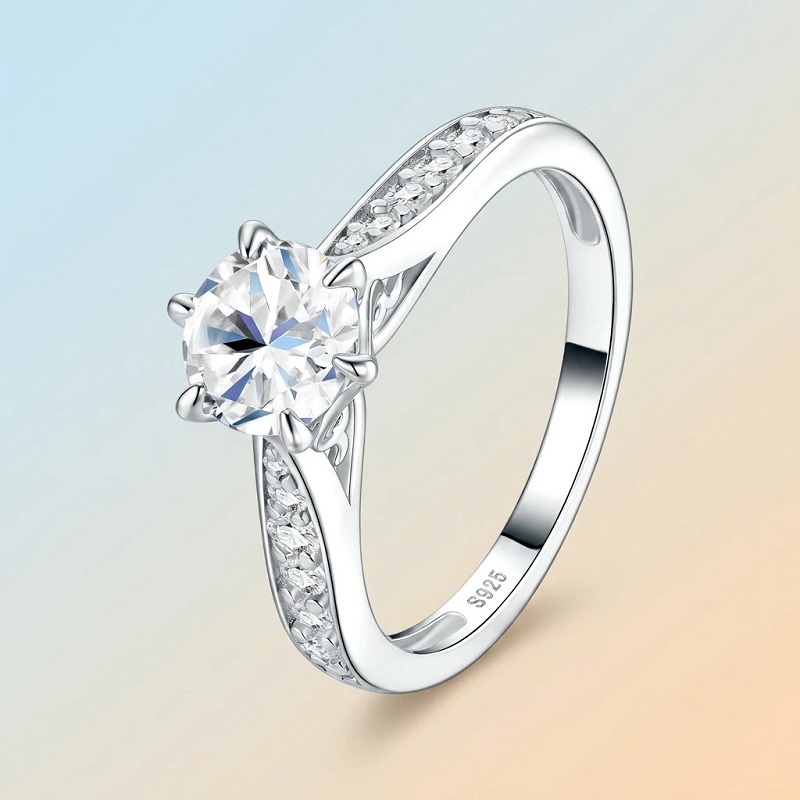 Moissanite Engagement Ring 1 Carat - Apaison Luksusowy Pierścionek Damski z Moissanitem