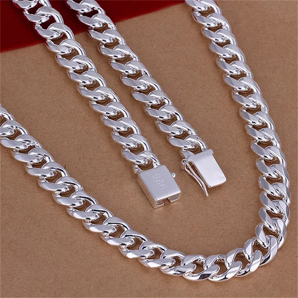 925 Sterling Silver Chain Necklace Men - 20-24 cali 925 srebro klasyczny 10mm