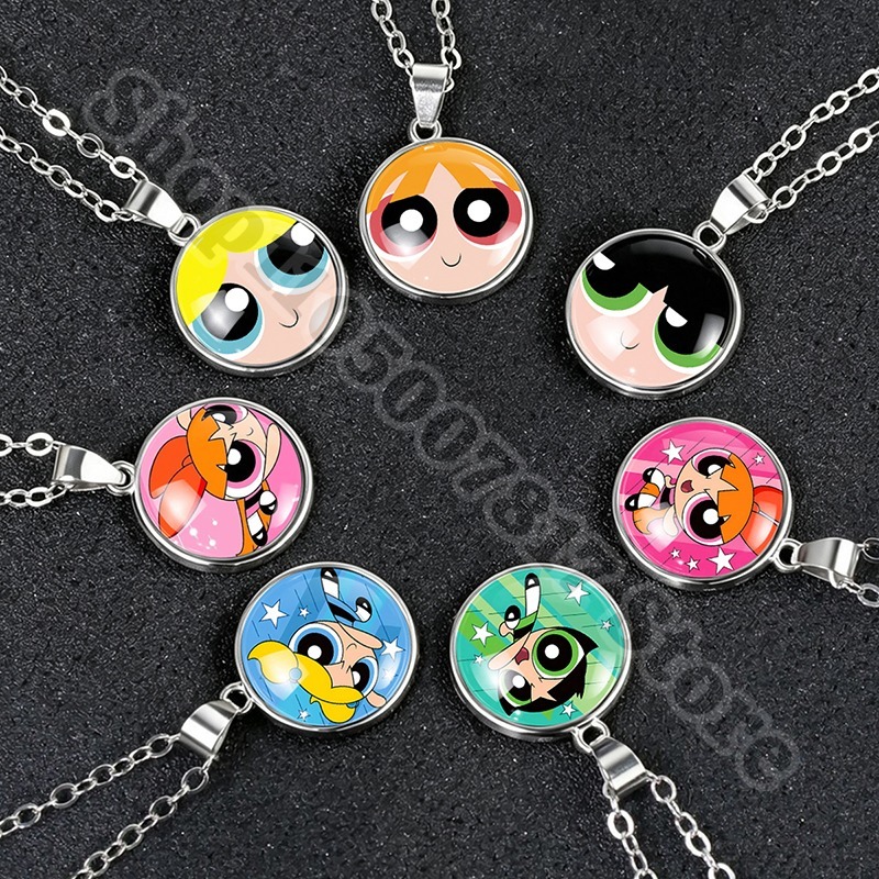 Anime Pendant Necklace - Uroczy naszyjnik z dziewczynkami Powerpuff Girls,