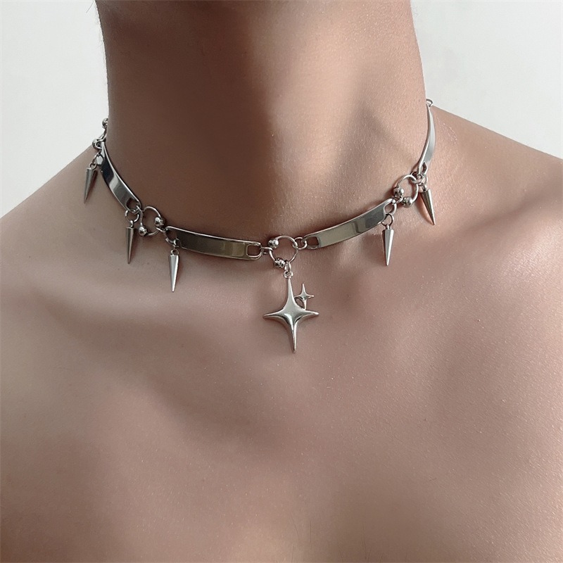 Goth Punk Spike Choker - Hiphopowy naszyjnik ze stali nierdzewnej w
