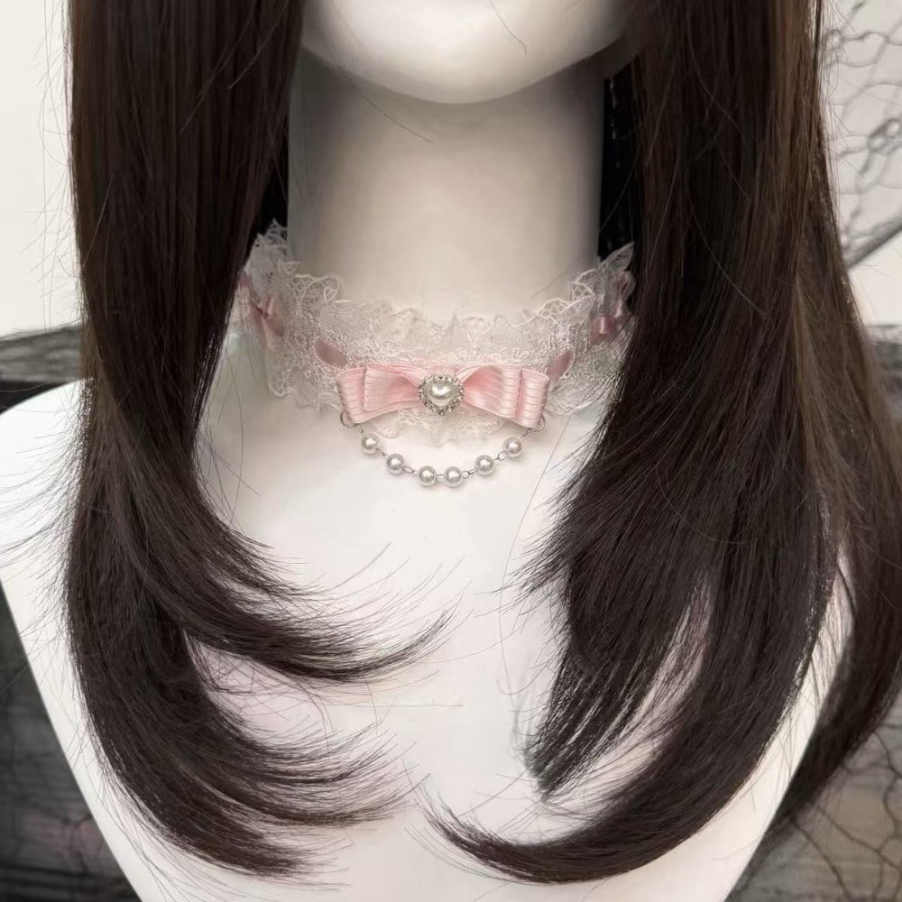 Pearl Choker Necklace Vintage - Koronkowy naszyjnik choker z kokardą i