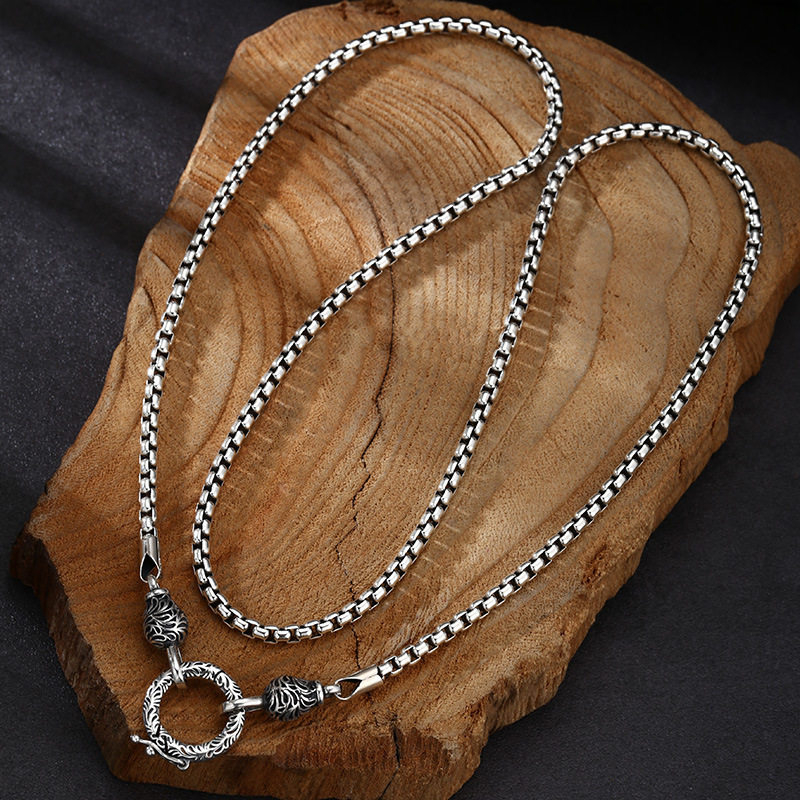 925 Sterling Silver Chain Necklace Men - OUYADI Naszyjnik z łańcuszkiem typu box