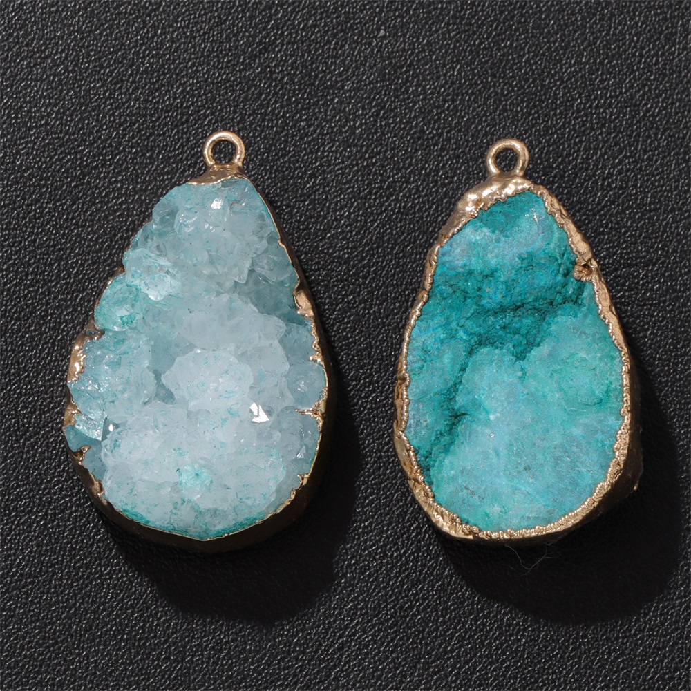Crystal Pendant Necklace Natural Stone - 1PC Naturalny agat Geode Wisiorek 25x38mm