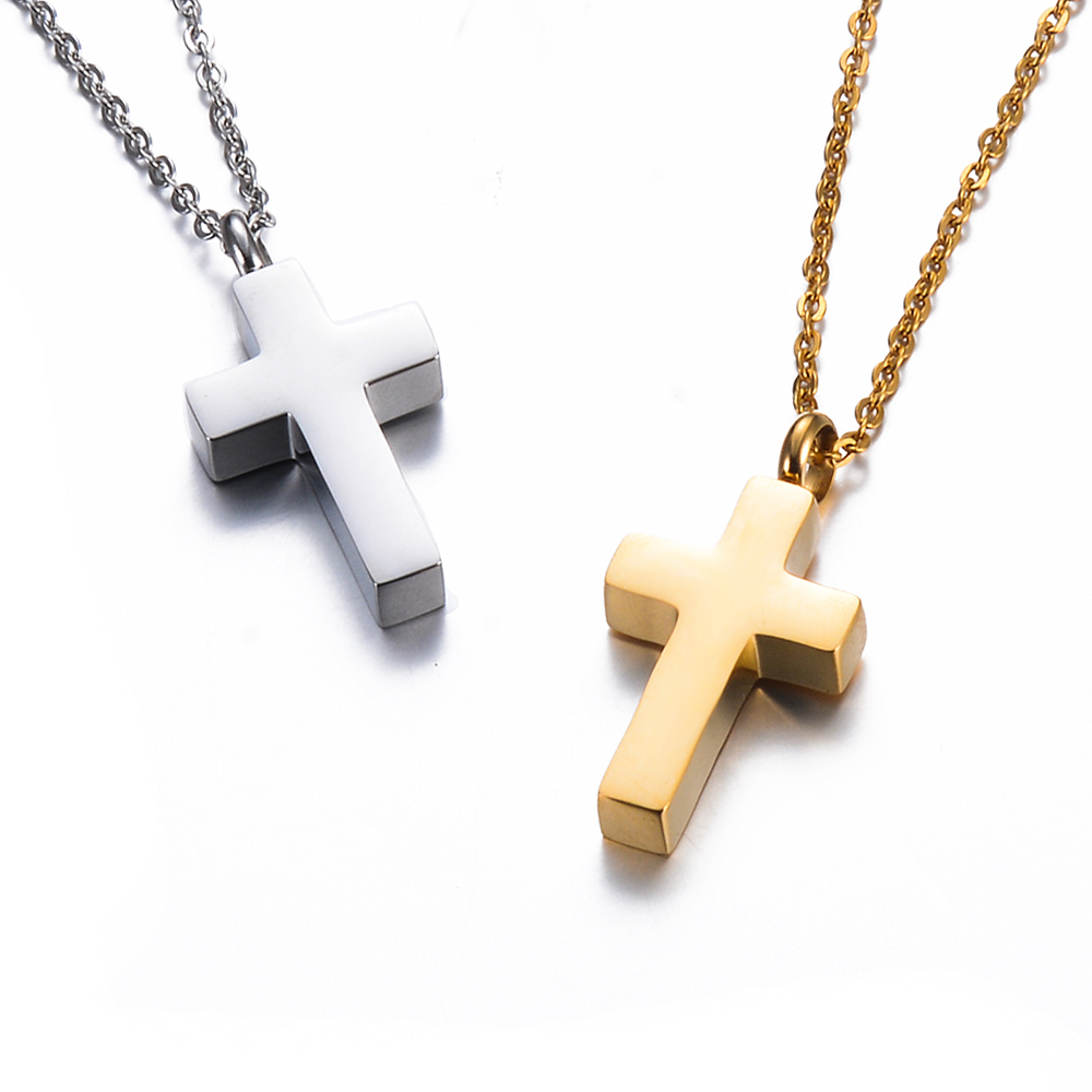 Cross Pendant Necklace Gold - Naszyjnik z krzyżem kremacyjnym ze stali