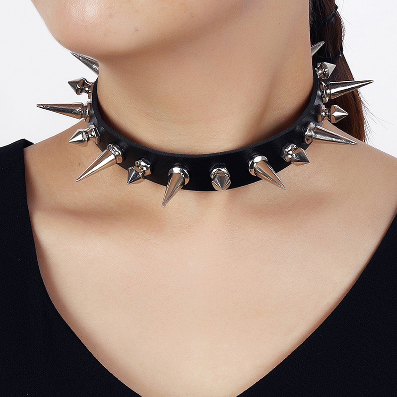 Goth Punk Spike Choker - Punk Long Spike Choker ze sztucznym