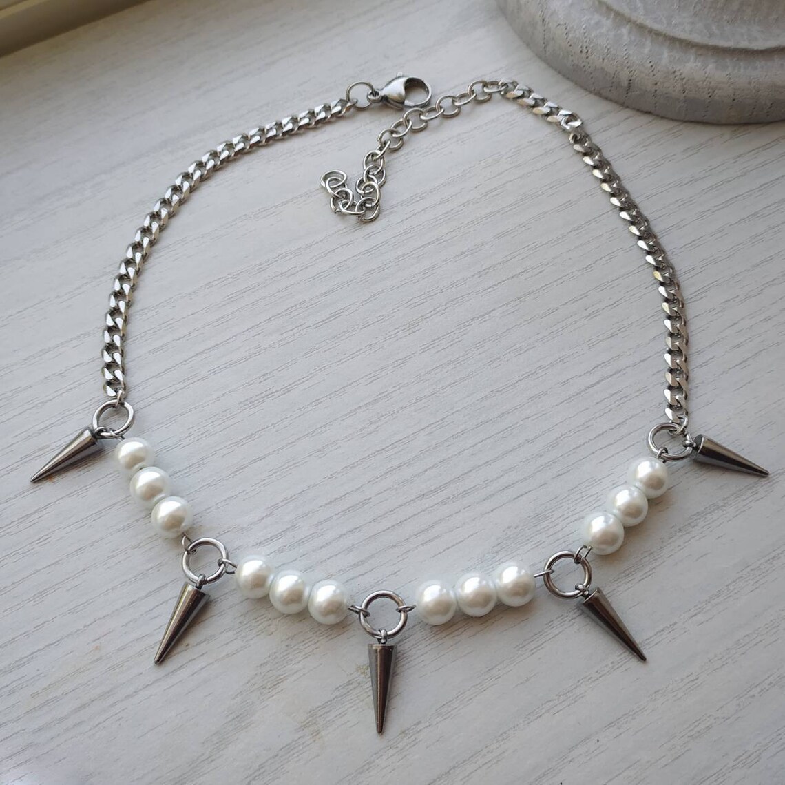 Goth Punk Spike Choker - Egirl naszyjnik z pereł DIY Design