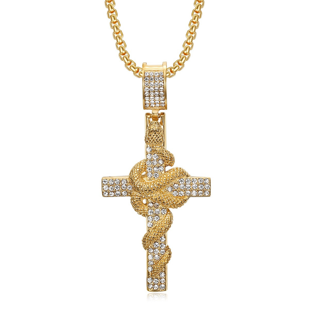 Cross Pendant Necklace Gold - Naszyjniki męskie z krzyżykiem ze stali