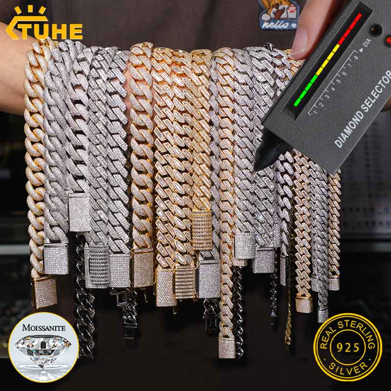 Cuban Link Chain 12Mm - Naszyjnik Kubański Unisex z Moissanitem w