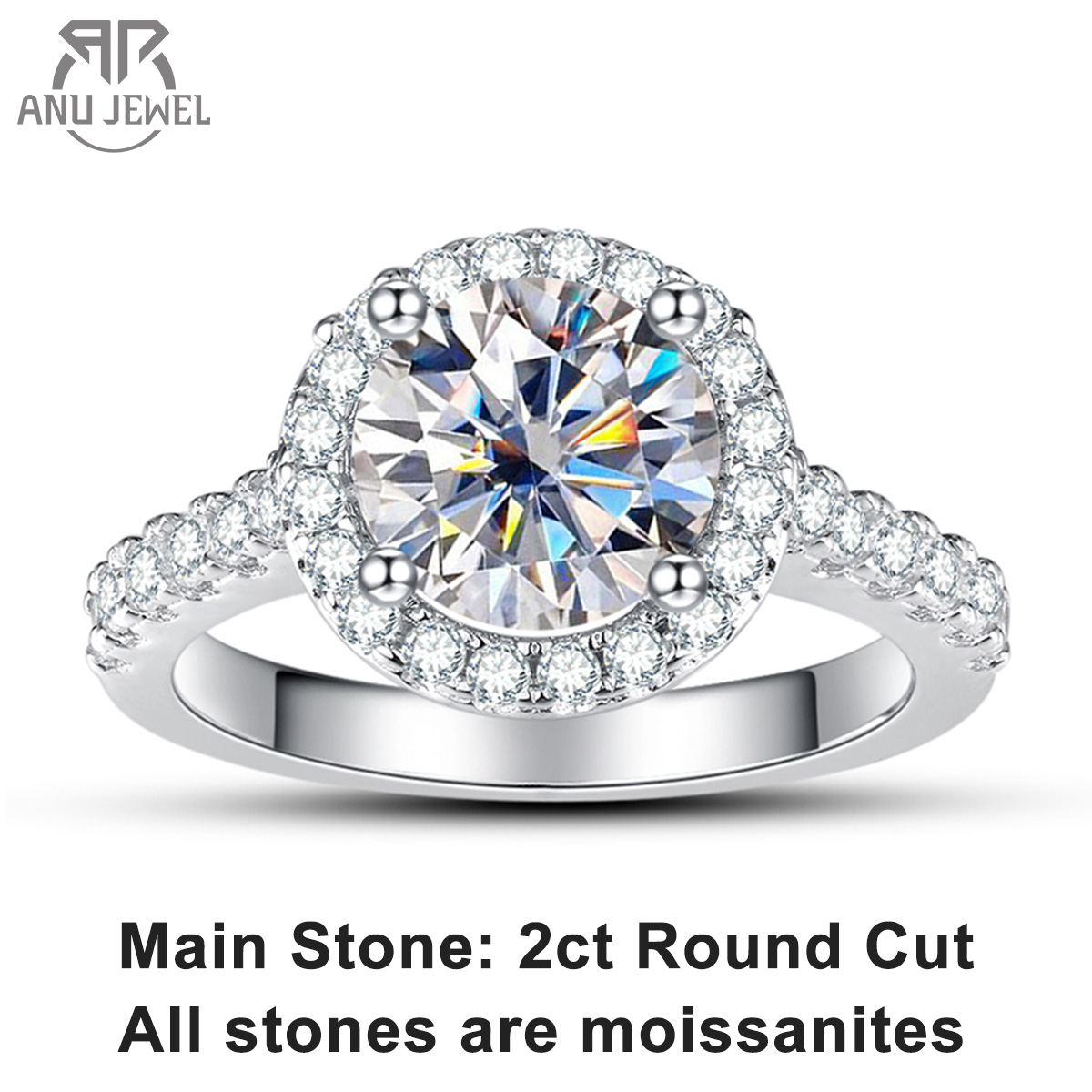 Moissanite Engagement Ring 1 Carat - AnuJewel 2 Carat D Color Moissanite