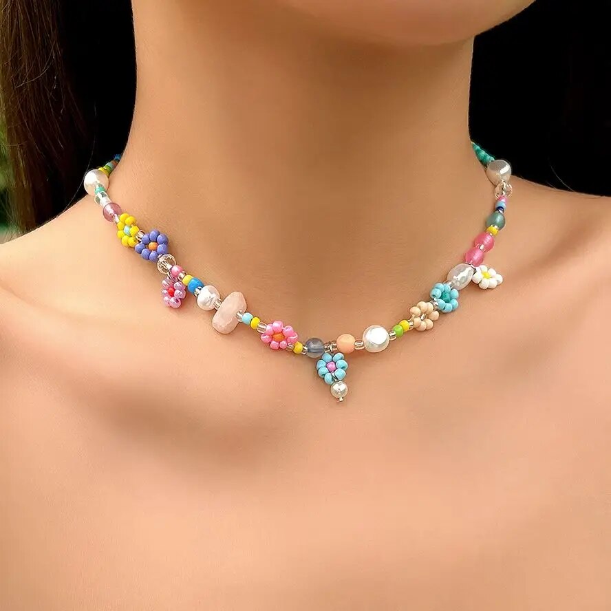 Pearl Choker Necklace Vintage - Boho proste koraliki naszyjnik z imitacji