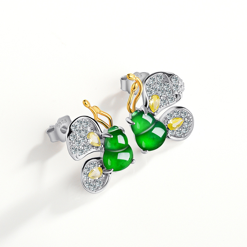 Earrings - Zielone birmańskie jadeitowe kolczyki w kształcie