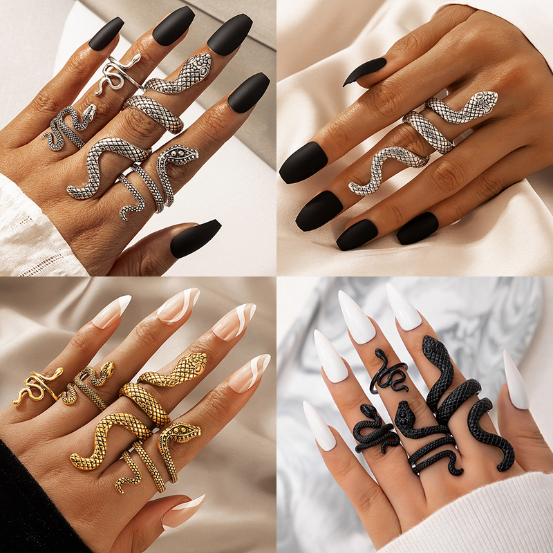 Vintage Punk Knuckle Rings Set - Punk w kształcie węża zestaw pierścieni