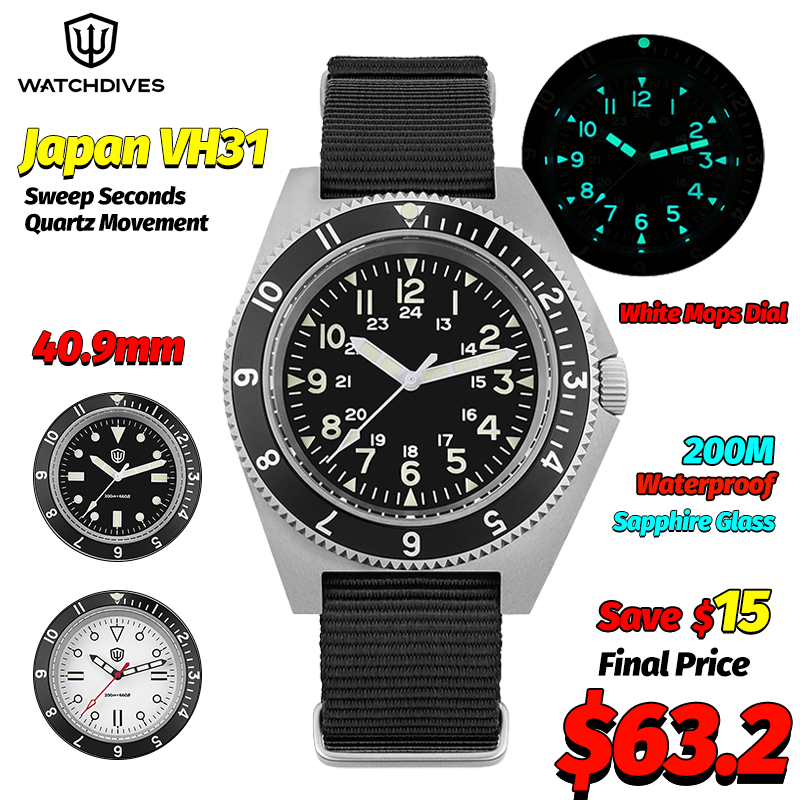 Watch Accessories - Zegarek kwarcowy Watchdives WD1972, szafirowe szkło,