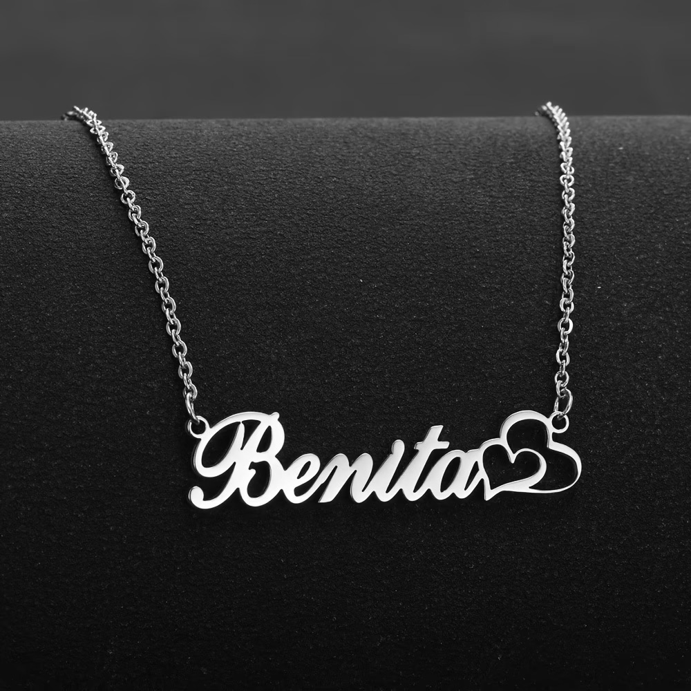 Custom Name Necklace Stainless Steel - Spersonalizowany naszyjnik z podwójnym sercem i