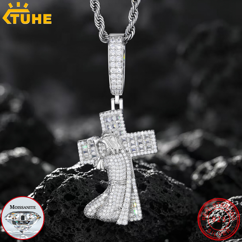 925 Sterling Silver Chain Necklace Men - TUHE Nowy Krzyż Jezusa Srebro Próby