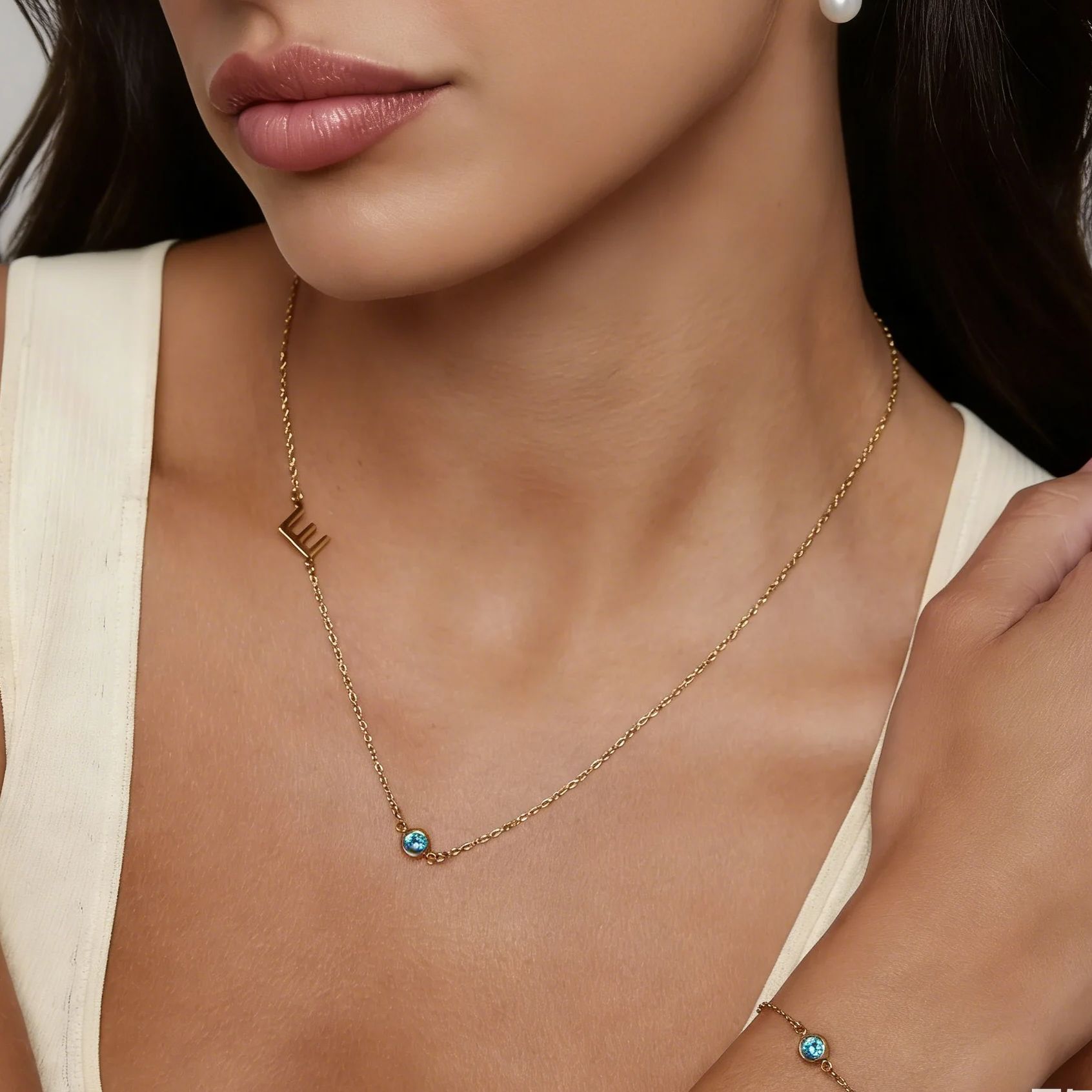 Initial Letter Necklace 18K Gold - Naszyjnik z inicjałem i kamieniem urodzeniowym,