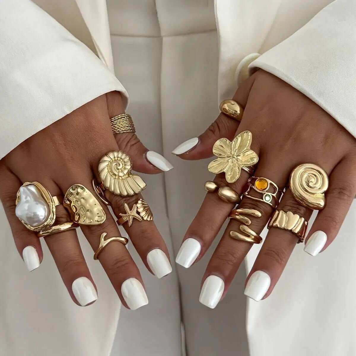 Vintage Punk Knuckle Rings Set - IngeSight.Z 14 szt./zestaw Pierścionki Hip Hop
