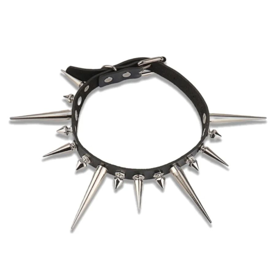 Goth Punk Spike Choker - Goth Long Spike Choker Punk Faux