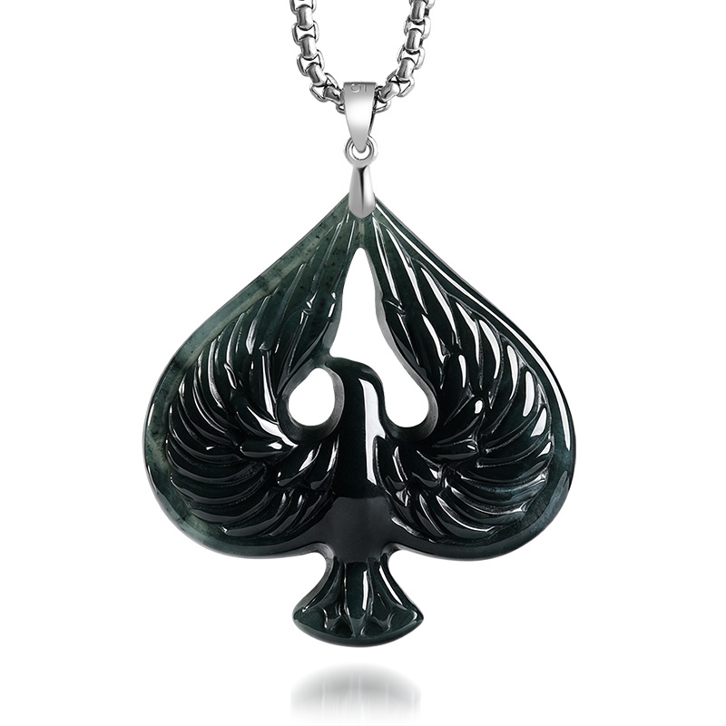 Necklaces - Srebrny naszyjnik S925 z naturalnym jadeitem