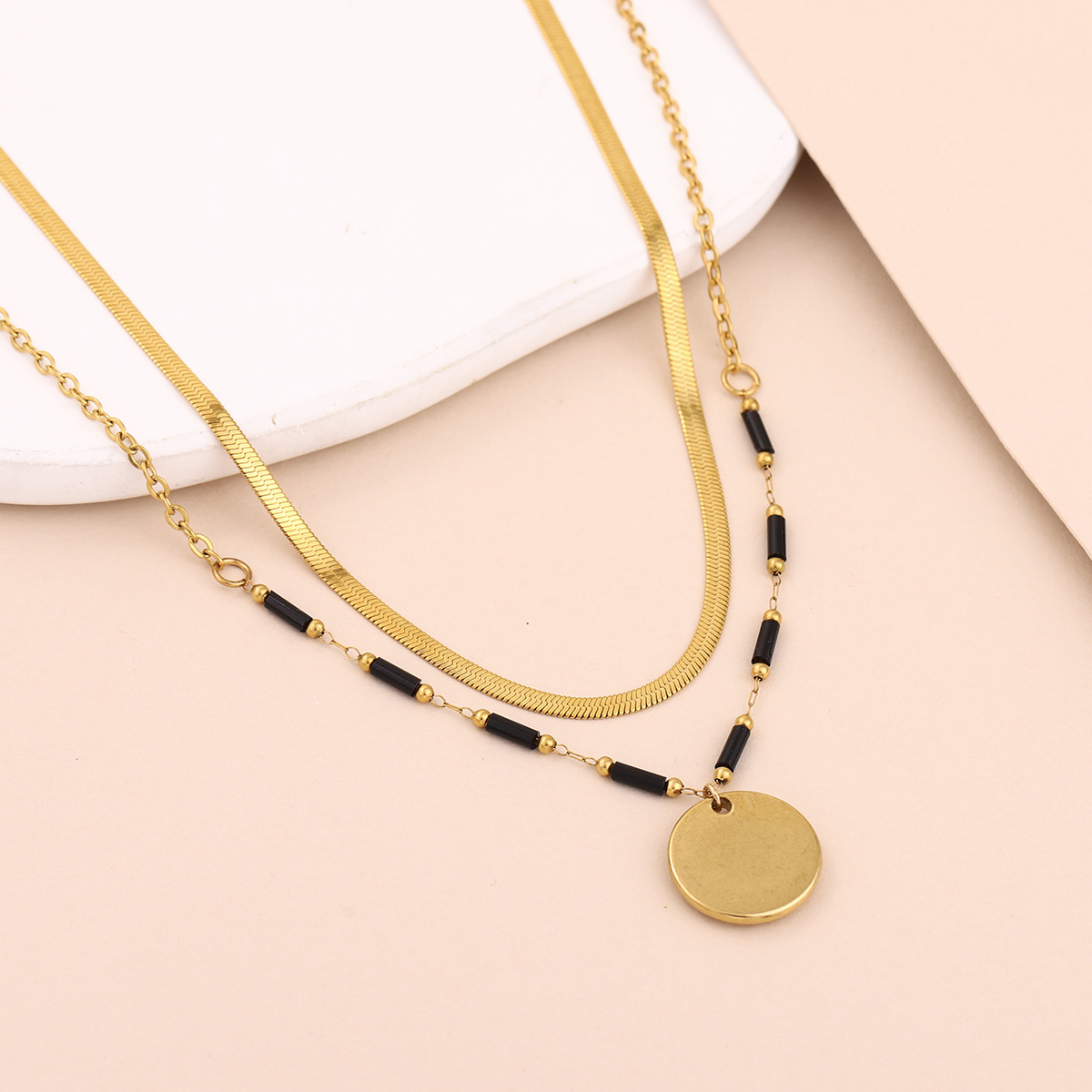 Layered Pendant Necklace Aesthetic - Naszyjnik warstwowy Boho z motywem słońca,