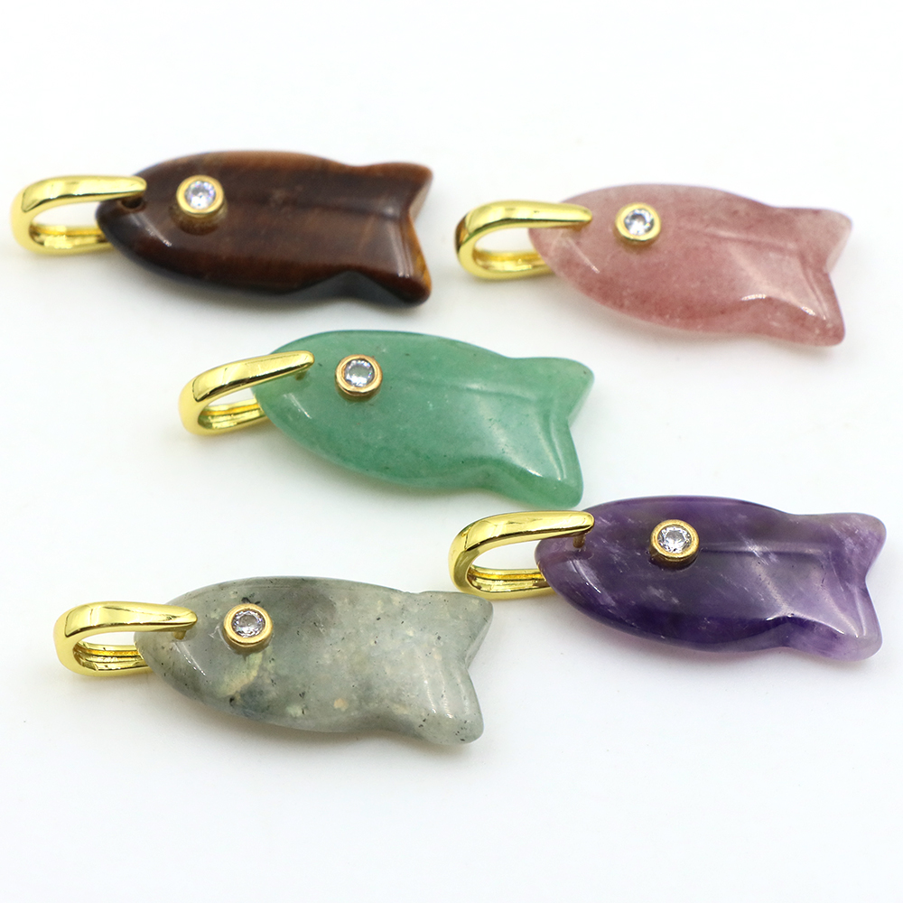 Crystal Pendant Necklace Natural Stone - 26mm Zawieszka w kształcie ryby z