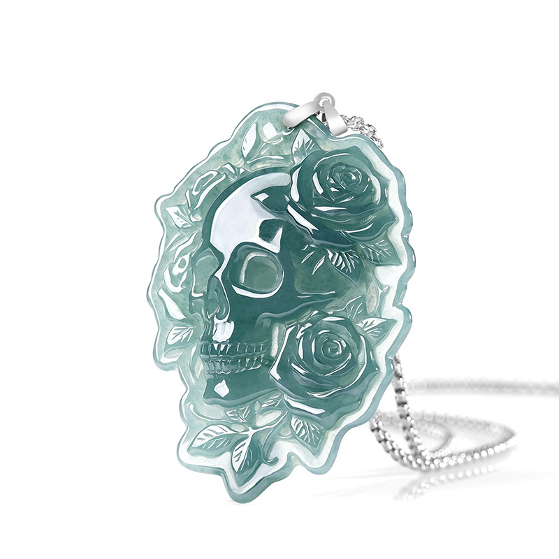 Necklaces - Naturalny naszyjnik z czaszką z jadeitu