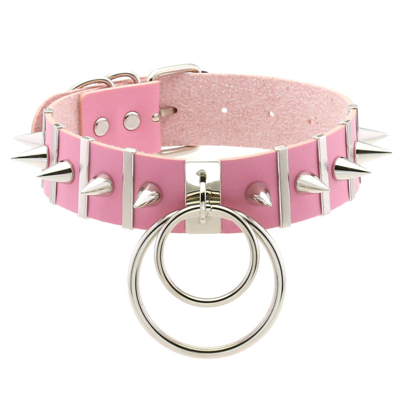 Goth Punk Spike Choker - Różowy Bondage Spike Choker Neck Punk