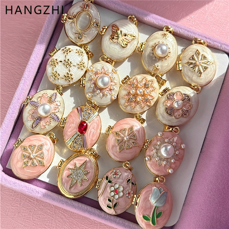 Heart Locket Necklace Photo - HangZhi Emaliowany Romantyczny Różowo-Biały Naszyjnik z