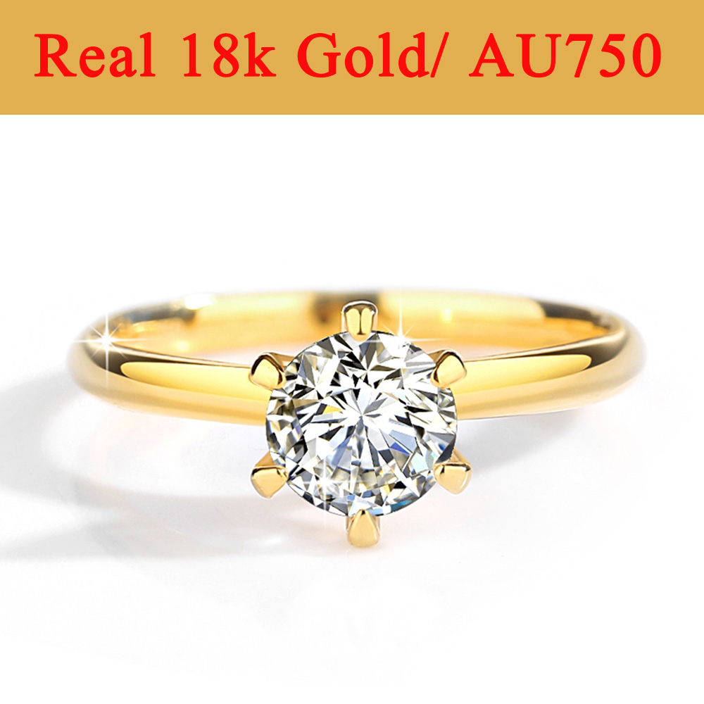 Moissanite Engagement Ring 1 Carat - Prawdziwe złoto 18K Moissanite pierścionki Hollow