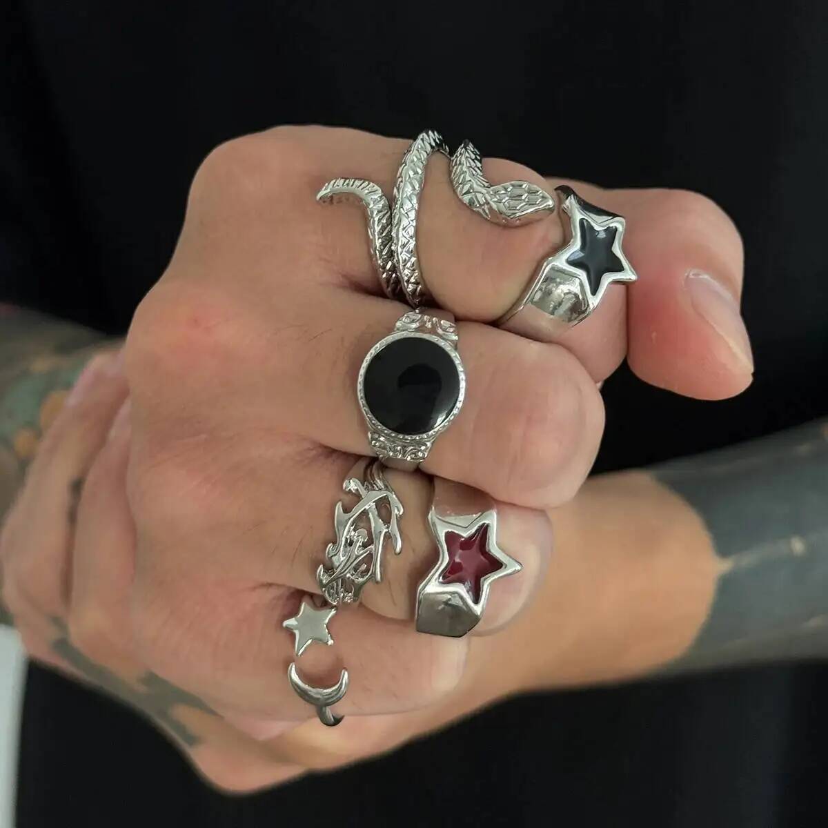 KunJoe 6 szt. Nowy zestaw goty – Vintage Punk Knuckle Rings Set recenzja i cena