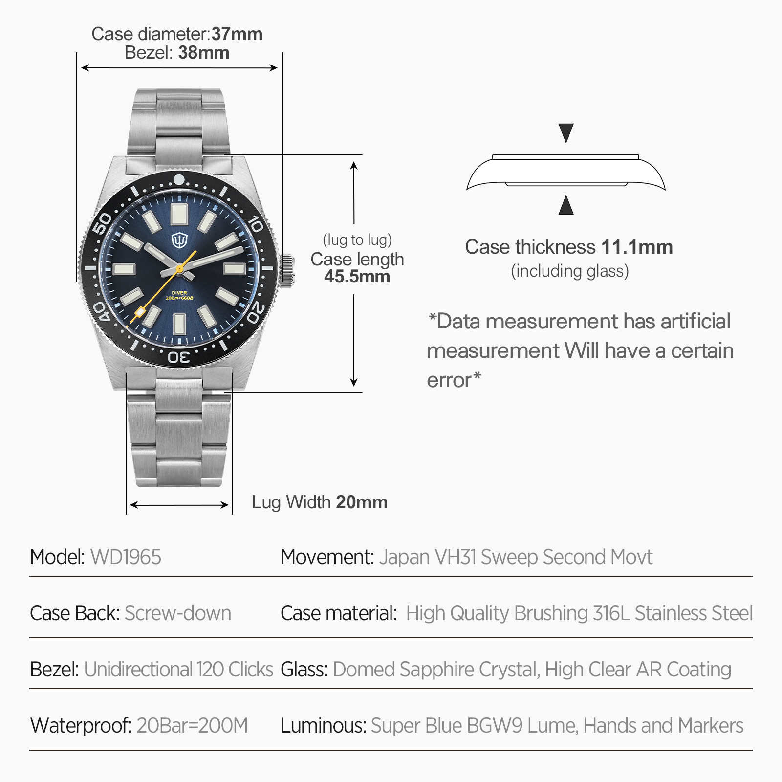 Watchdives 37mm WD1965 V2 Męsk – Watch Accessories recenzja i cena