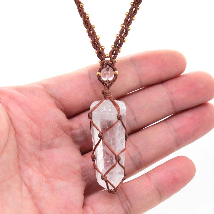 Kryształowy kwarcowy makrama p – Crystal Pendant Necklace Natural Stone recenzja i cena
