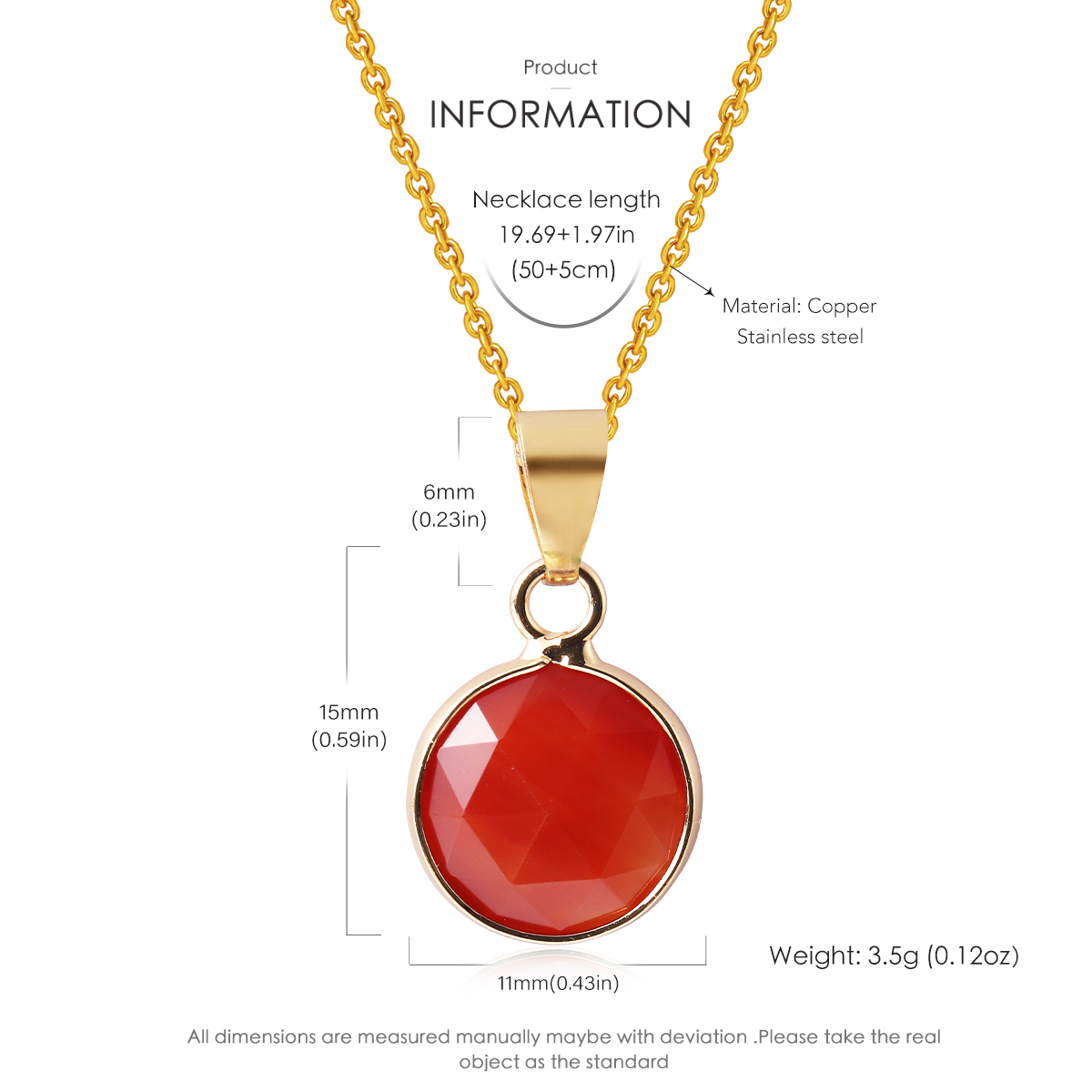 Regulowany naszyjnik ze stali  – Crystal Pendant Necklace Natural Stone recenzja i cena
