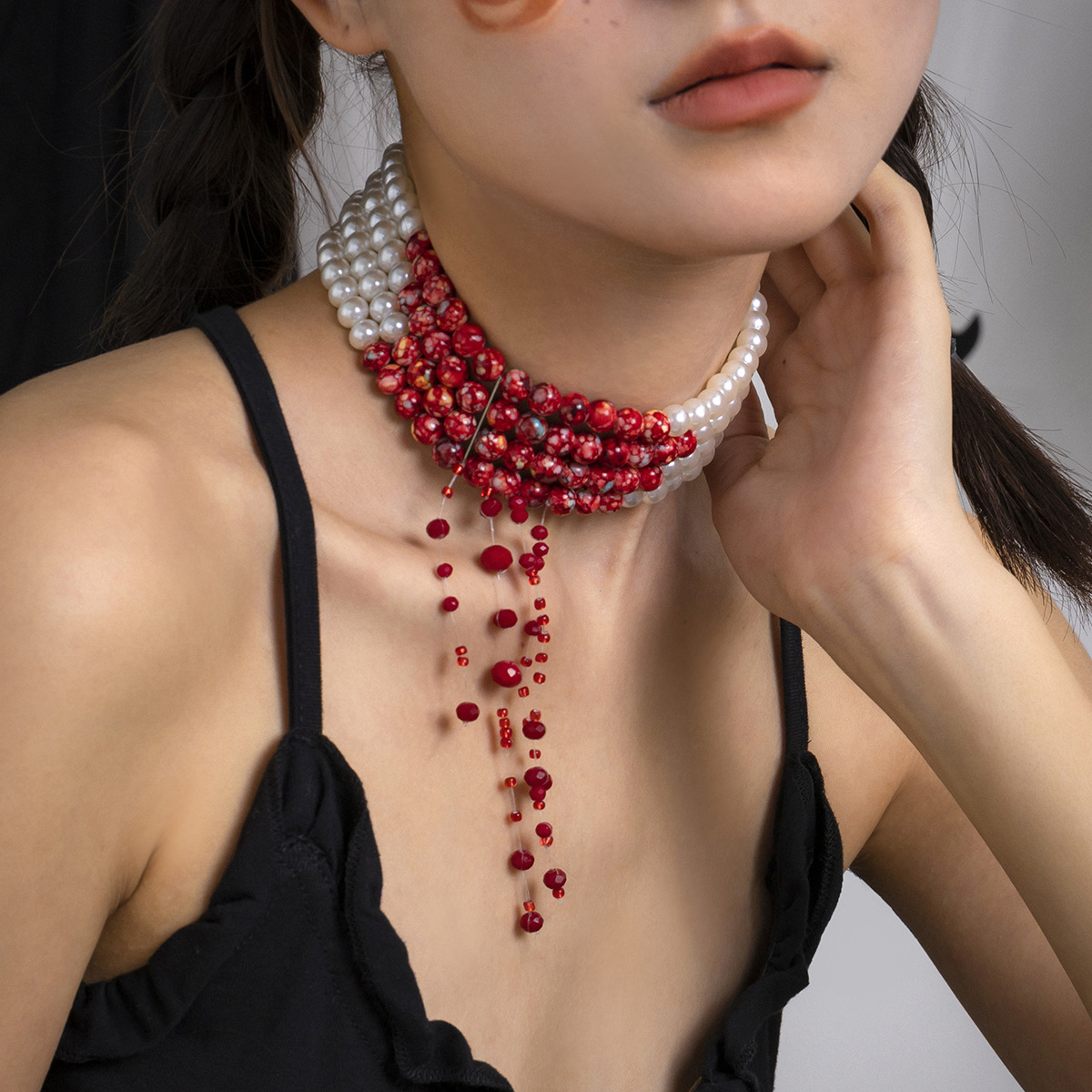 Wielowarstwowy Vintage czerwon – Pearl Choker Necklace Vintage recenzja i cena