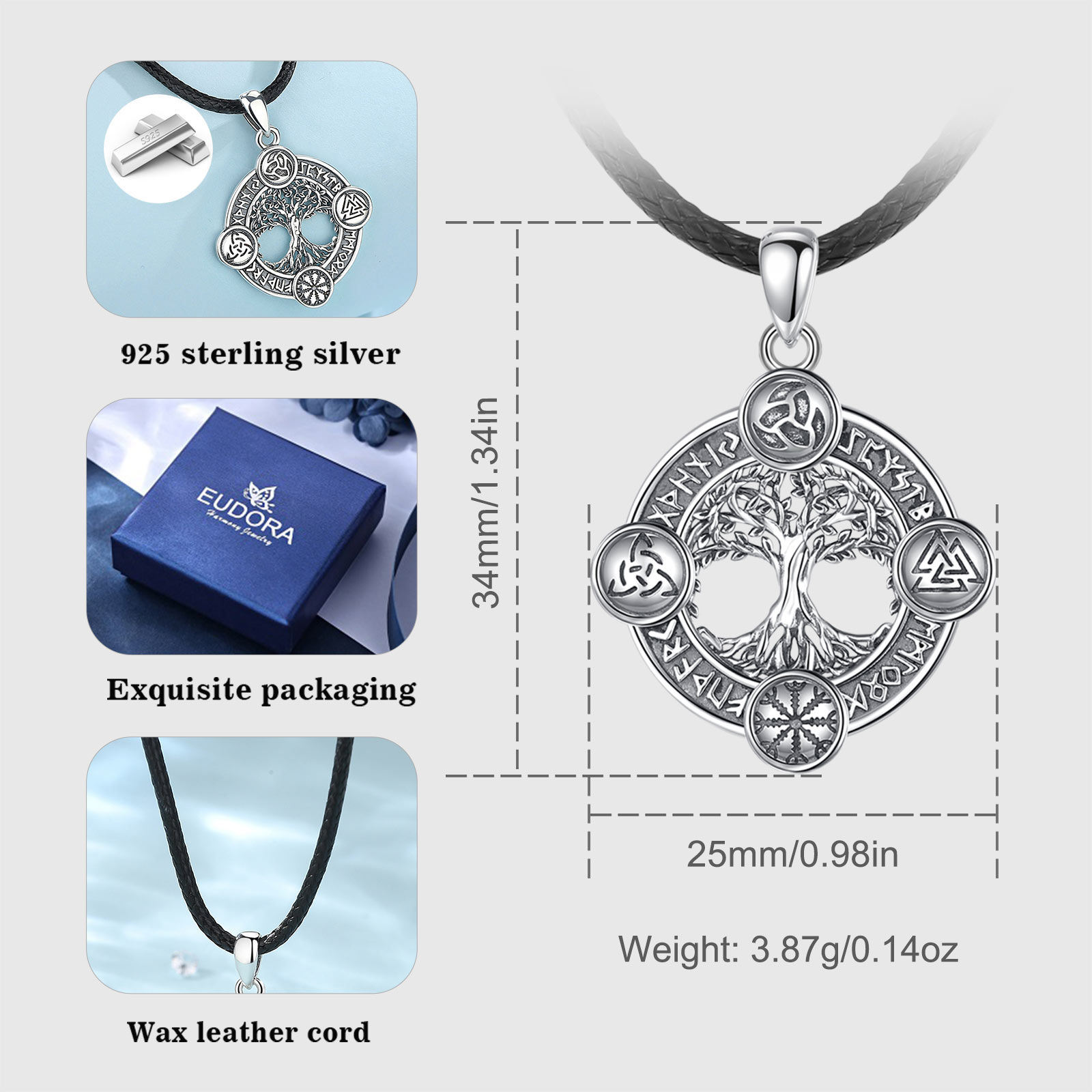 Eudora 925 Sterling Silver Tre – 925 Sterling Silver Chain Necklace Men recenzja i cena