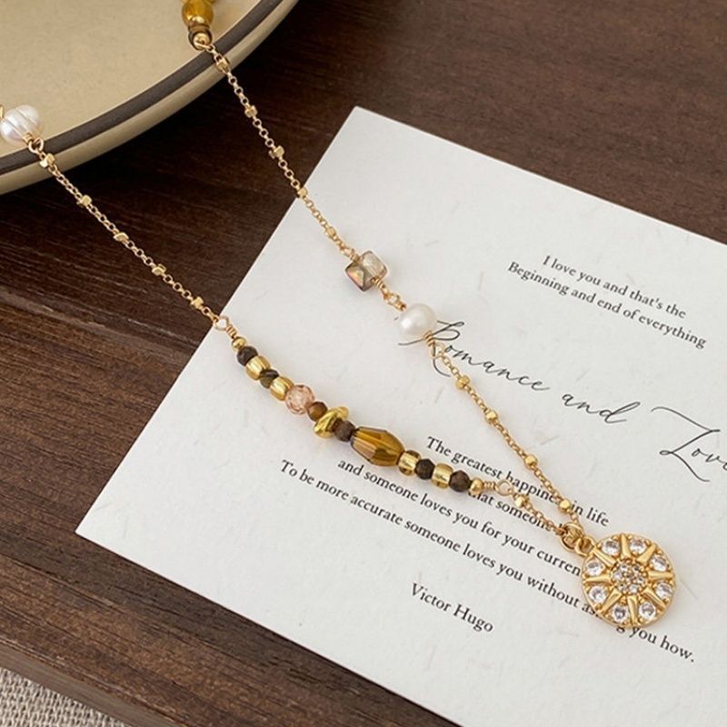 Modny brązowy naszyjnik z natu – Layered Pendant Necklace Aesthetic recenzja i cena